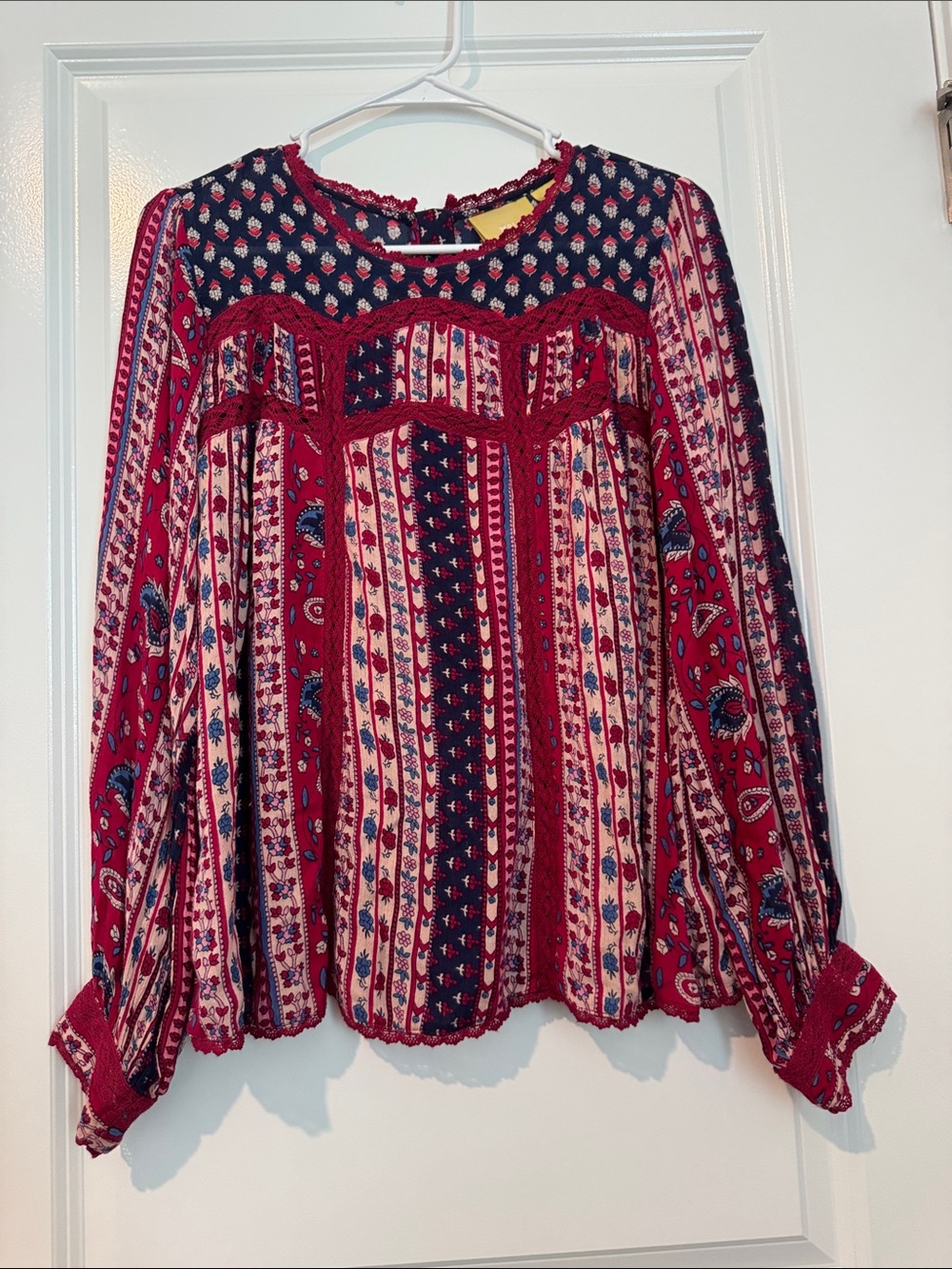 Maeve Red Navy Patterned Boho Tunic Top
